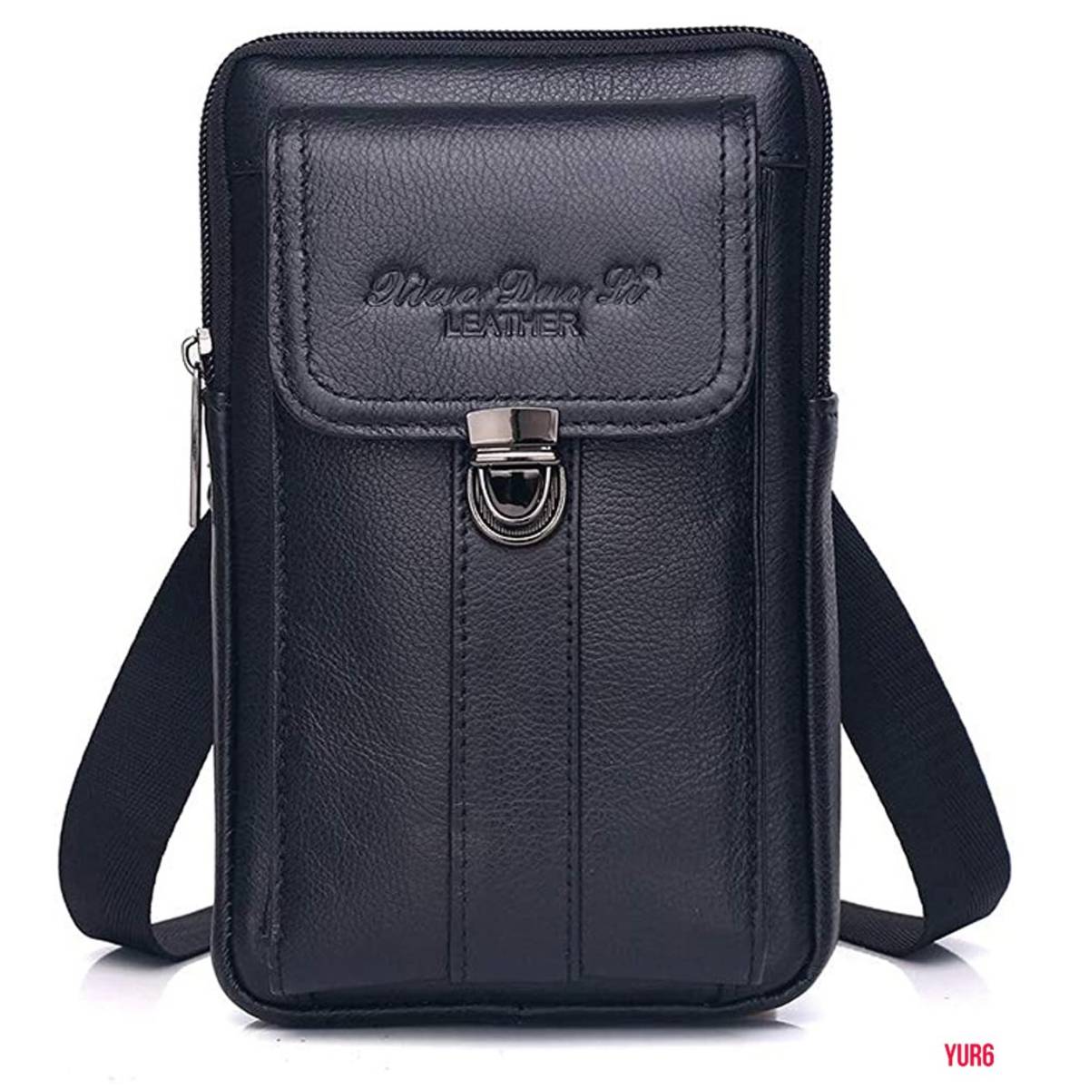 3WAYで使える 牛革 ベルトポーチ スマホポーチ 耐久性 二室式 防水性 ショルダーポーチ 高級感 普段使い 旅行 アウトドア ブラックA拍卖
