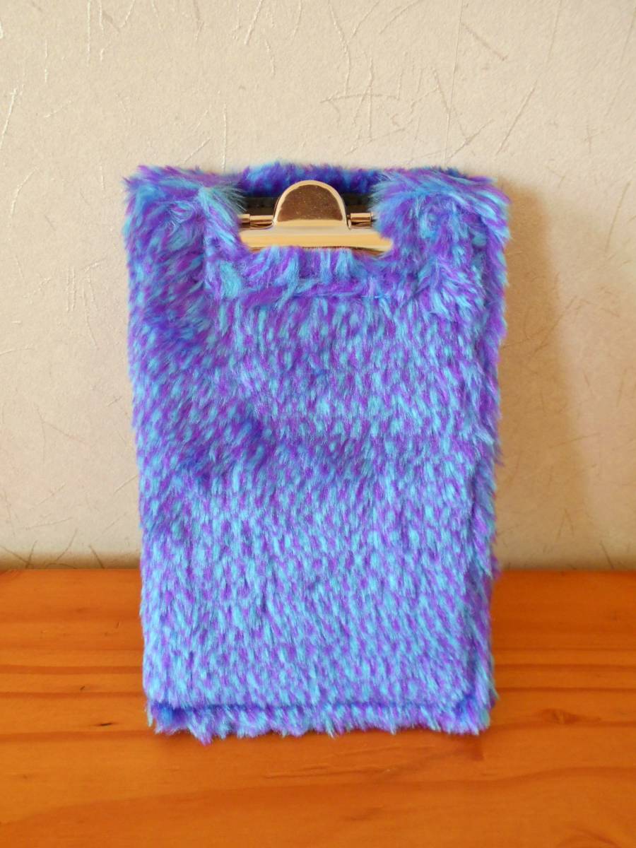 ◆未使用◆フェイクファー メモ帳用・バインダー ☆クリップ付き・ファイル ブルー×パープル色 ☆文具拍卖