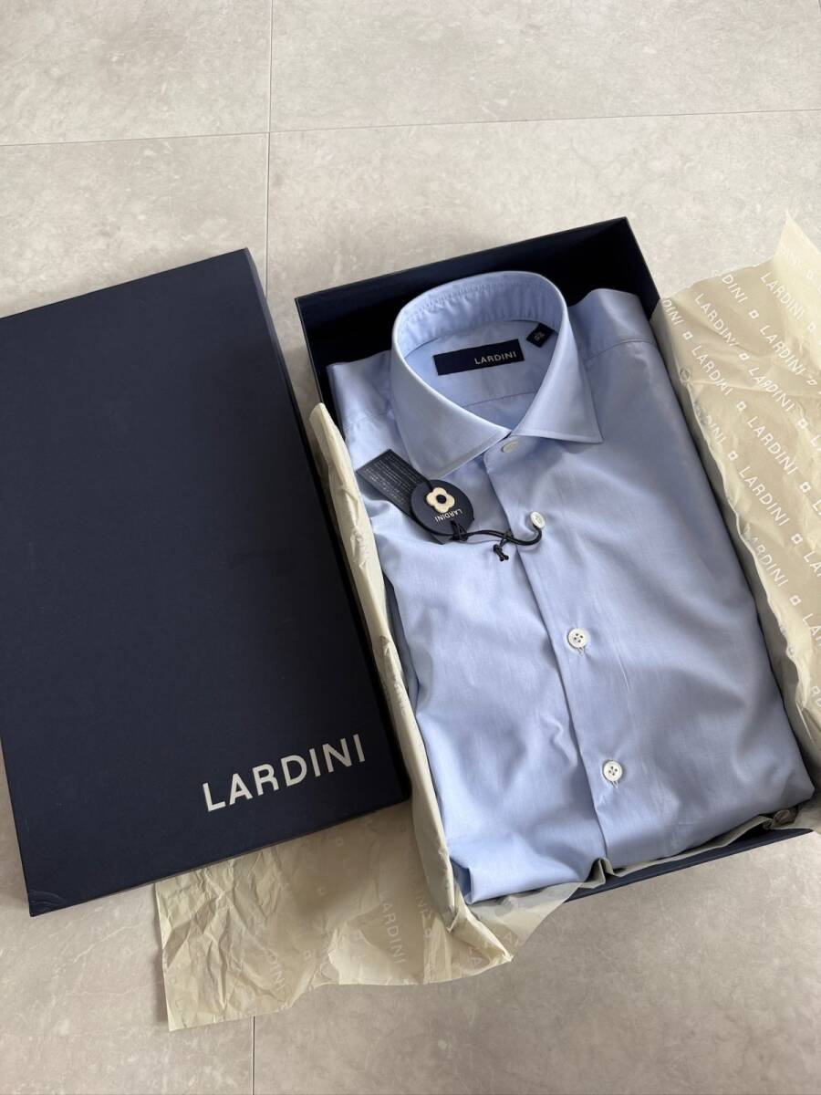 5531】新品4.4万【LARDINI / ラルディーニ 38 ポプリン素材 ブロードシャツ セミワイドカラー ハンド仕立てシャツ】サックスブルー拍卖
