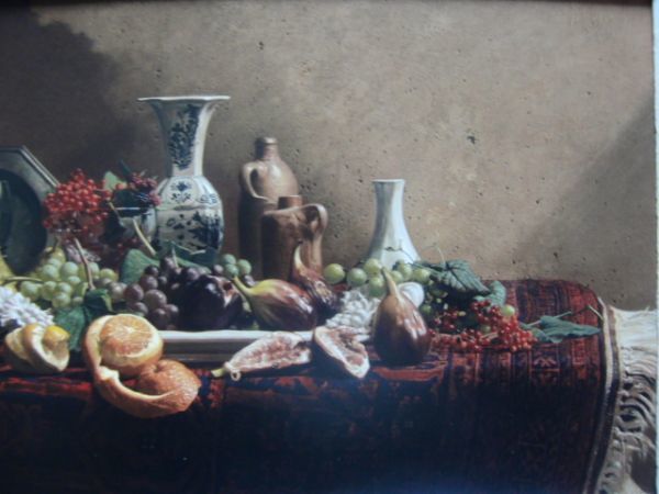 青木 敏郎 【果実・酒壺・デルフトの焼物】 希少画集画、状態良好、新品高級額装付、送料無料、洋画 油彩 風景拍卖