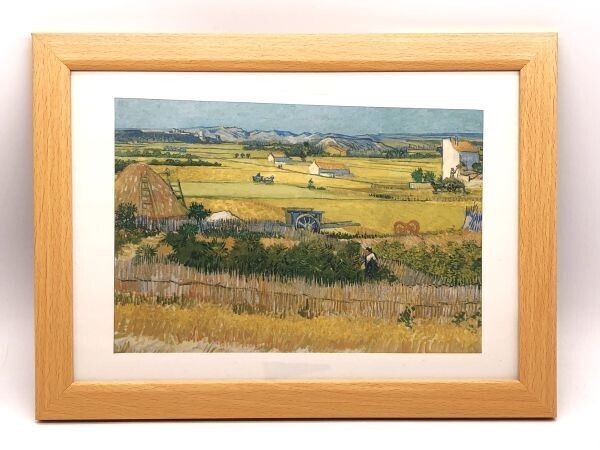 【模写】印刷工芸 ゴッホ 『ラ・クローの収穫』 28.9×21.3cm インテリア/絵画額/名画 N1017F拍卖