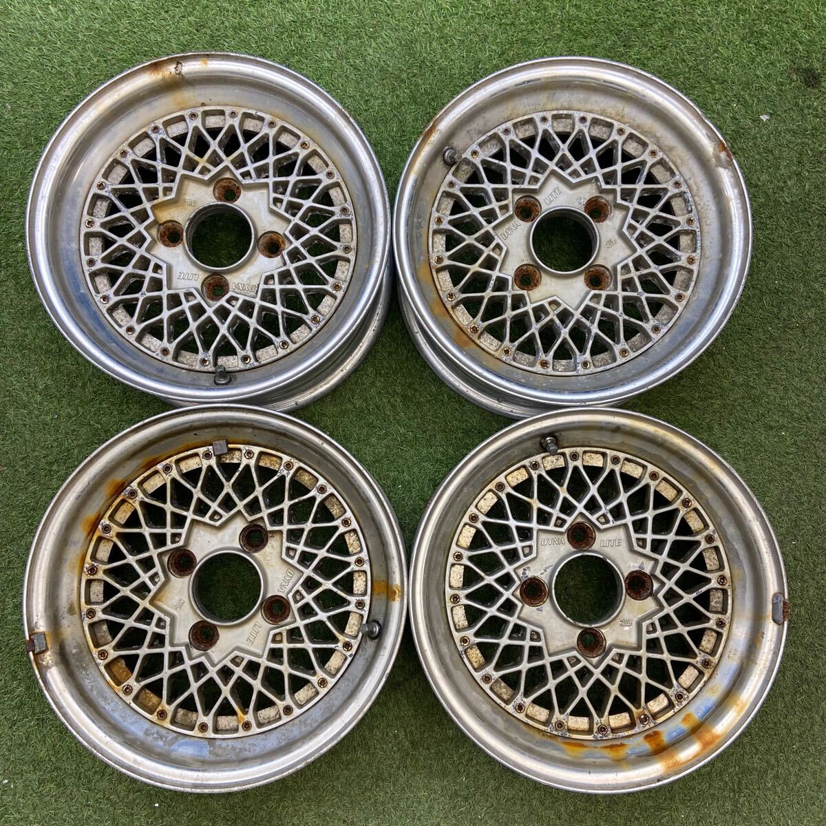 【0380】★深リム★14インチ 6J DYNA LITE ダイナ ライト 14×6J ET20 PCD114.3 4穴 ハブ径74 中古アルミホイール4本拍卖