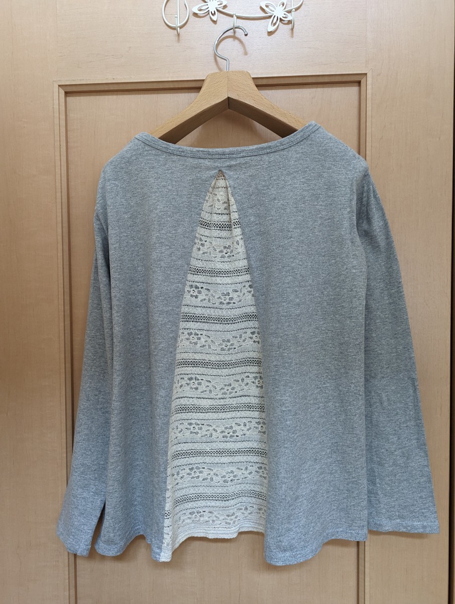 サイズF☆レディース☆MADE IN REJOICING☆グレー背中レース長袖カットソー☆送料込み拍卖