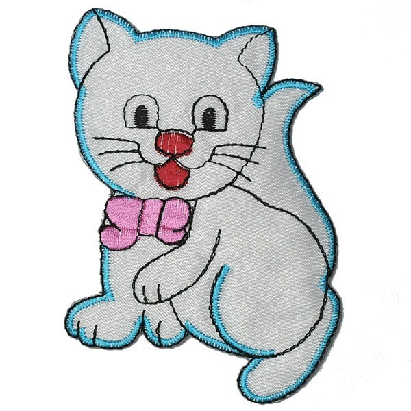 アイロンワッペン・パッチ ピンクのリボンつけたネコちゃん zq拍卖