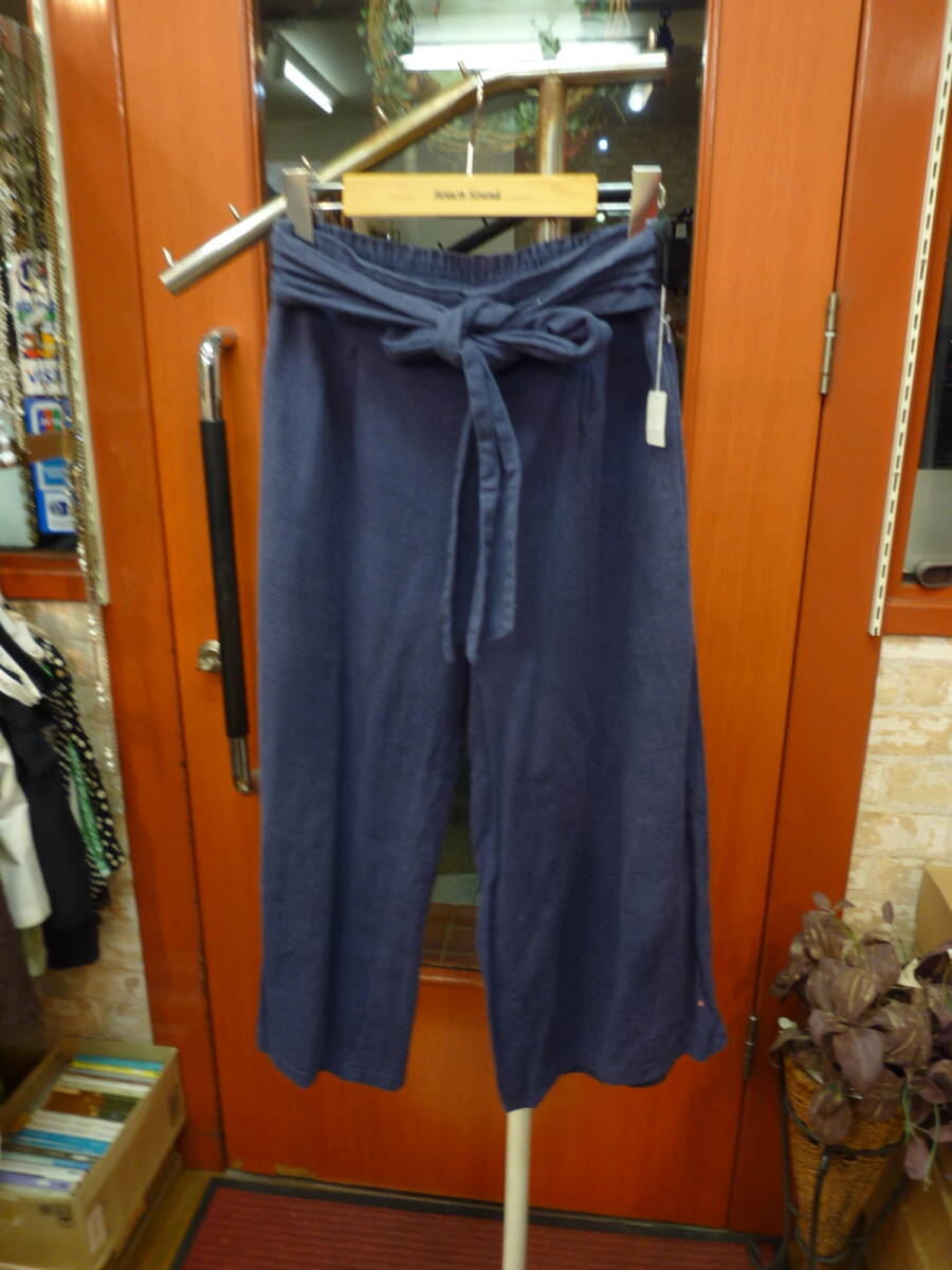 【1023-9】麻×レーヨン ブルーのシンプルパンツ 拍卖