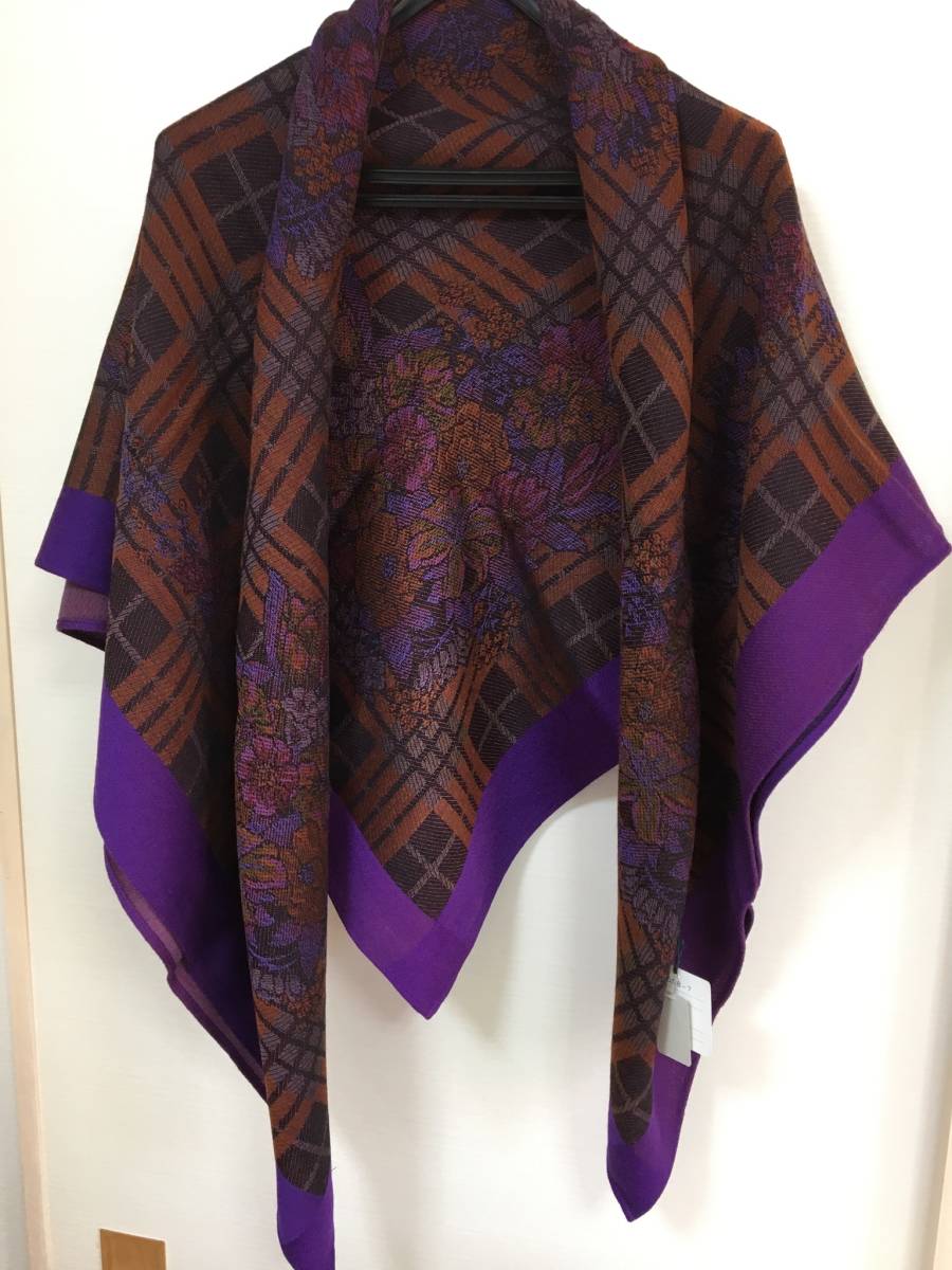 未使用保管品 ウール100% 大判ストール 正方形ストール ビッグストール 日本製 花柄 その2拍卖