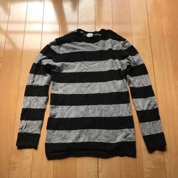 ビームス カシミア100% ニットセーター 167-1-1 レディース M ブラック グレー ボーダー拍卖