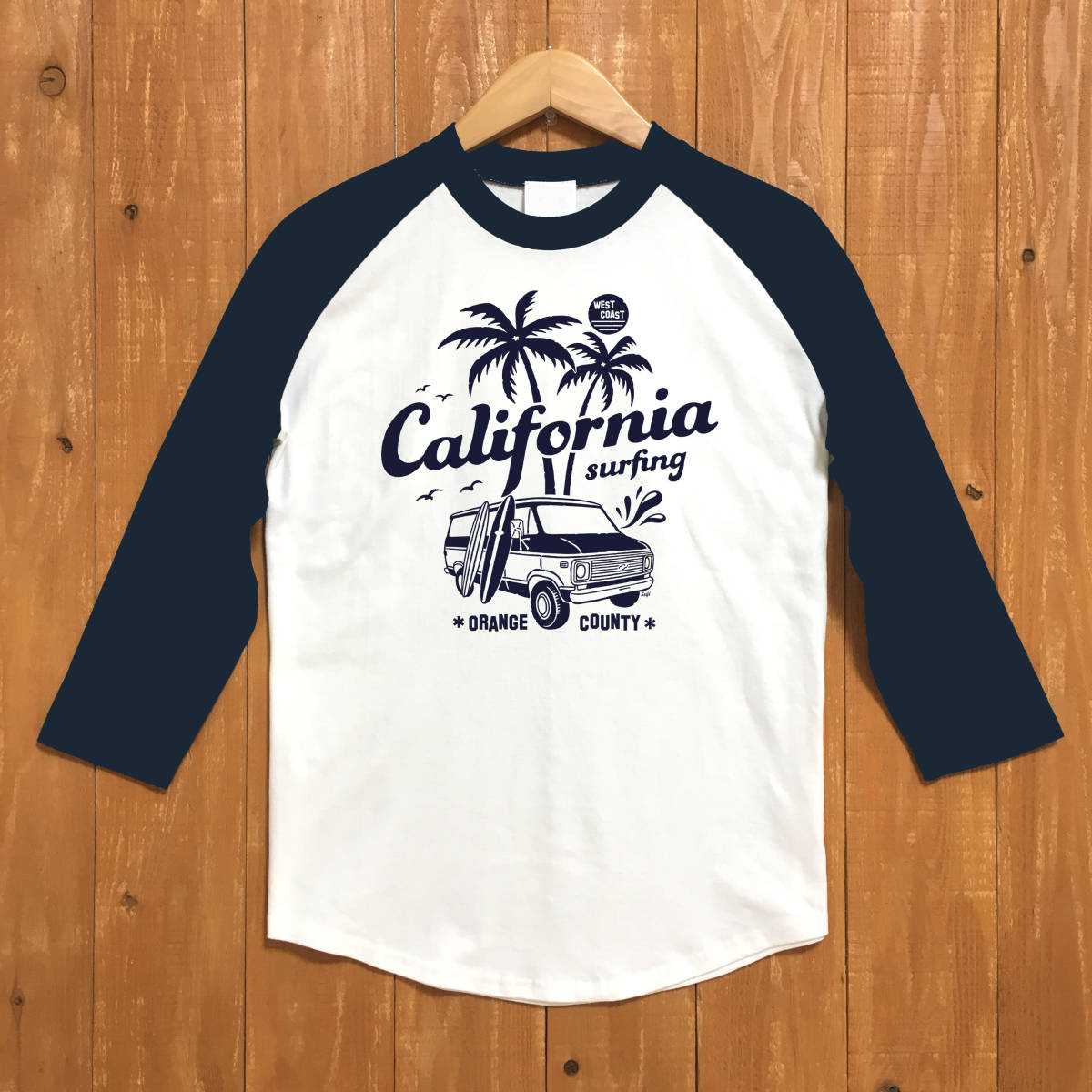 ■CALIFORNIA ベースボ-ルTシャツ■Sサイズ(ネイビー袖xネイビー) アメ車 カリフォルニア シェビーバン サーフィン CHEVY拍卖