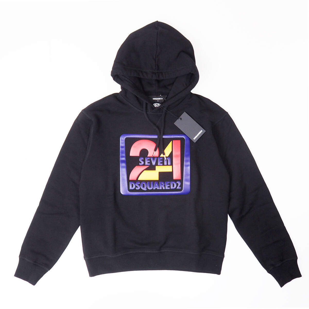 新品正規品 DSQUARED2 ディースクエアード S74GU0684 ラバープリント 24 SEVEN ロゴ 長袖 パーカー フーディ ブラック M拍卖