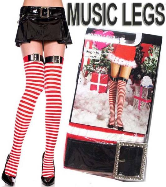 8a7)クリスマスMUSICLEGSボーダータイツ ML4776 白 赤 サンタクロース 衣装 コスプレ サイハイ ニーハイ ストッキング拍卖