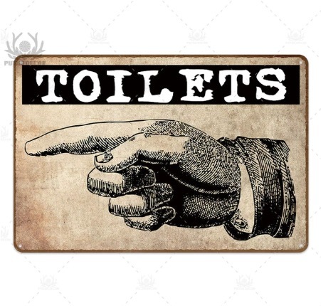 A417 メタル看板 ブリキ看板 金属製 プレート ヴィンテージ風 サイン ピクト 店舗 案内 トイレ 男女 矢印 指差し 左 4531拍卖