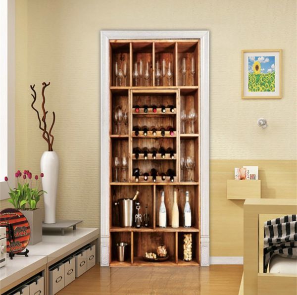 A1921 ドア 扉 ステッカー シール 貼るだけ簡単 防水 ビニール 壁紙 リメイク ウォール 酒 ワイン セラー 食器 棚 フェイク 77*200cm【3061拍卖