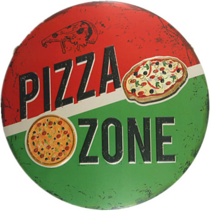 A602 丸 型 メタル サイン ブリキ 看板 金属 プレート 喫茶 店 カフェ レストラン 外食 食品 メニュー ピザ 屋 PIZZA ZONE拍卖