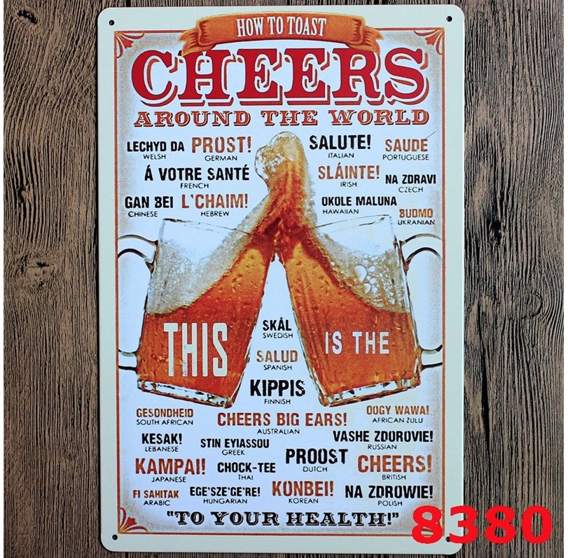 A701 メタル看板 ブリキ看板 レトロ風 サイン 店舗 おしゃれ 金属製 プレート アートパネル 乾杯 CHEERS ビール 酒 【519】拍卖