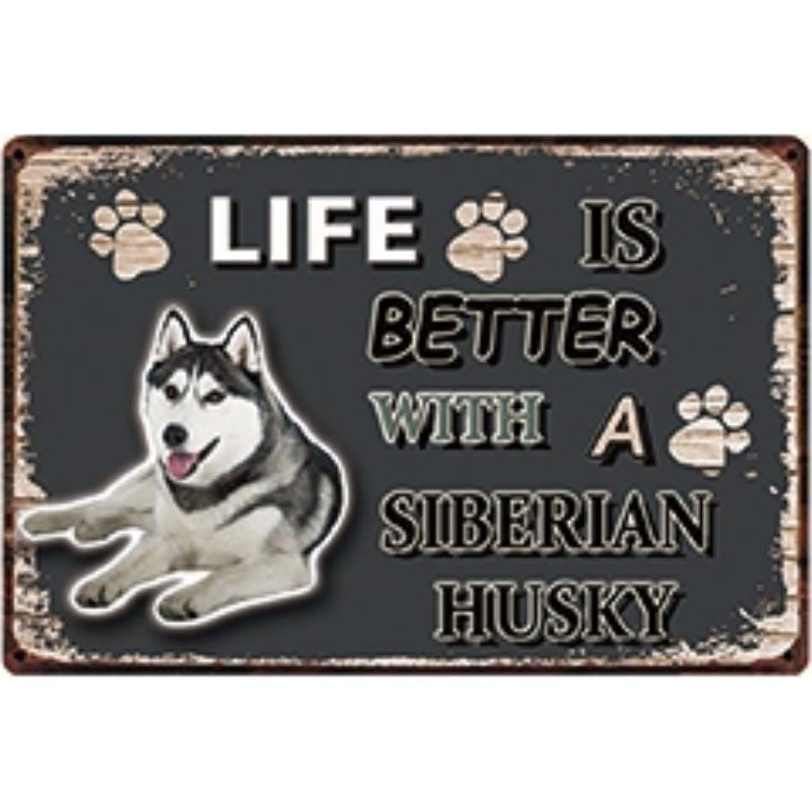 A3164 メタル サイン ブリキ 看板 金属 製 プレート パネル 店 動物 ペット 愛 犬 番犬 LIFE IS シベリアン ハスキー【3741拍卖