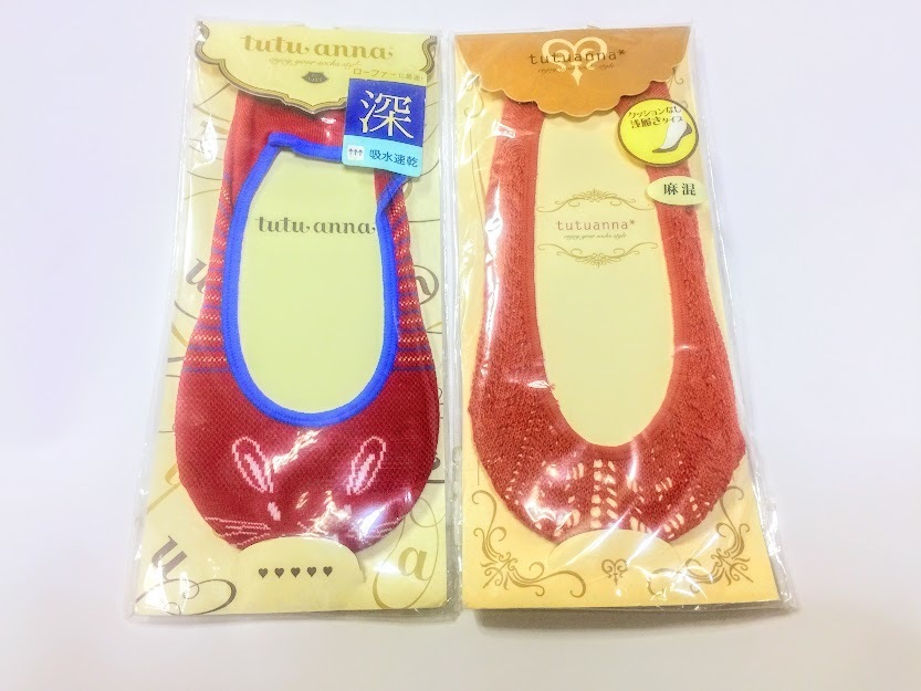 2点 チュチュアンナ 靴下 スニーカーソックス フットカバー 22~ 24 25 tutuanna 赤 ウサギ ソックス 送料無料拍卖