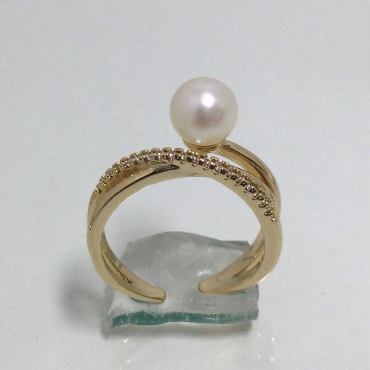 あこや真珠パール・レディース リング指輪・高級感抜群リングダイヤ入り人気柄天然色ホワイト系【既購ok送料無料】 拍卖