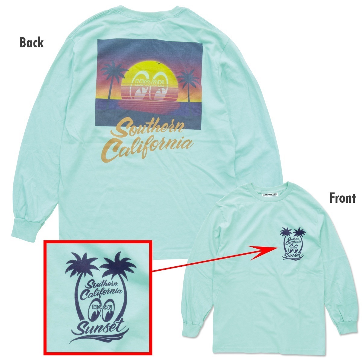 ブルー M SoCal Sunset ロング スリーブ Tシャツ mooneyes ムーンアイズ ロンT 送料込み ムーンアイズ カリフォルニア サンセット拍卖