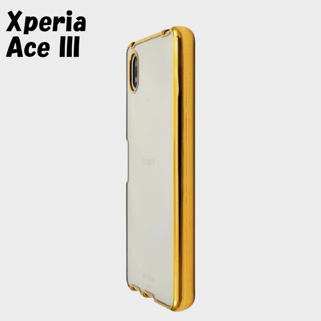 Xperia Ace III:メタリック カラー バンパー 背面クリア ソフト ケース★ゴールド 金拍卖