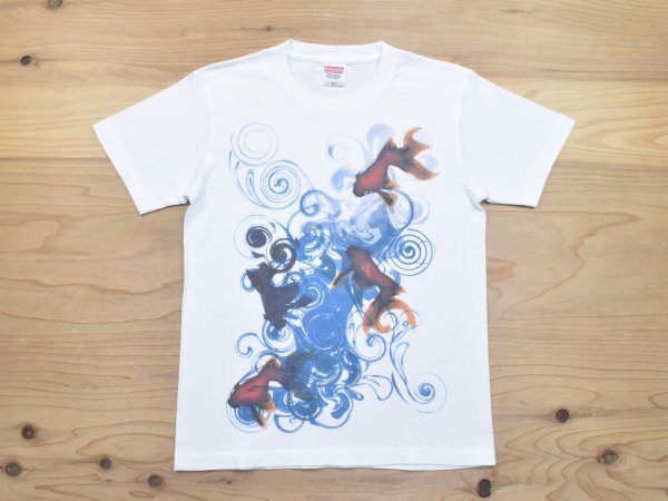 金魚 グラフィック Tシャツ sizeS 白 ホワイト 和風 和柄 日本 水面 アート アニマル 古着 United Athle ユナイテッドアスレ フィッシュ拍卖