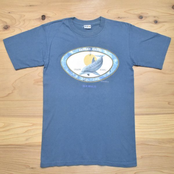 2000sUSA古着 SUNDOG ハワイ イルカ Tシャツ sizeS相当 青灰色 ブルーグレー くすみブルー アニマル 動物 アメリカ 2000年代 Y2K拍卖
