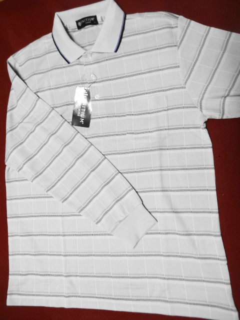 新品 INITIUM HOMME ポロ 長袖 LL ベージュ系 ボーダー柄 綿混/POLOパパ レターパックライト拍卖