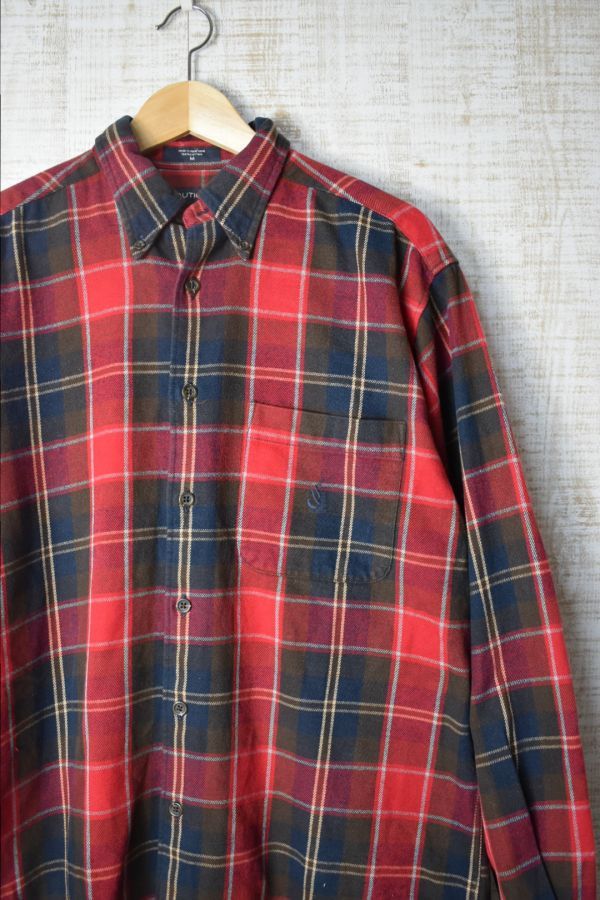 ☆US古着 NAUTICA ノーティカ ネルシャツ チェック レッド赤×ネイビー×緑【M】やや厚手 コットン ◆9813◆拍卖