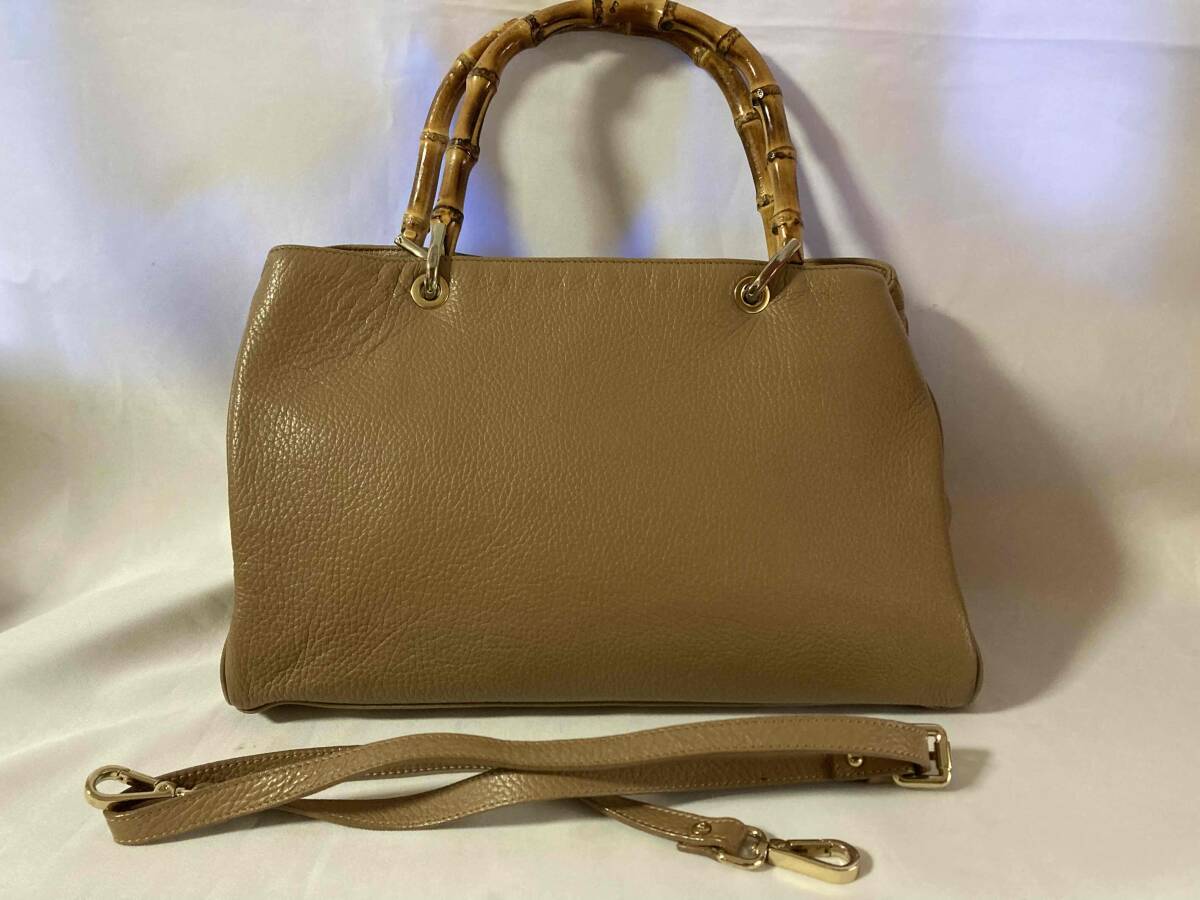 ◆GIANNI NOTARO 2WAYバンブーハンドバッグ・レザー ブラウン バンブーハンドル イタリア製・保存袋付 / ジャンニ・ノターロ拍卖