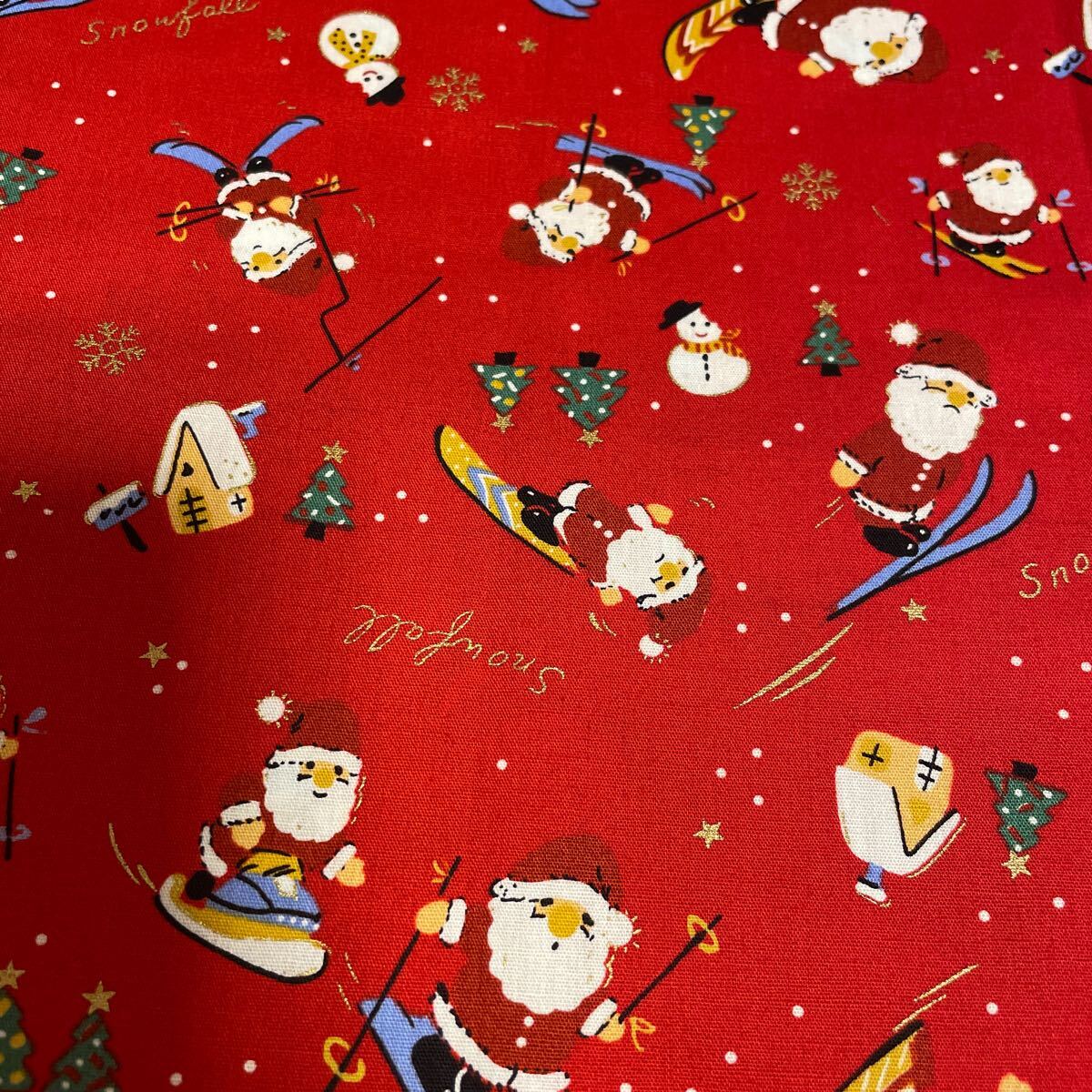 【A48】クリスマス 生地はぎれ サンタクロース 赤 スキーサンタ クリスマスキルト パッチワーク拍卖