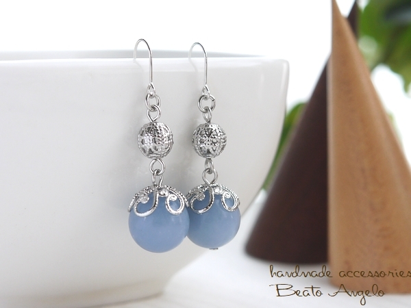 ◇◇+angelo+高品質★天然石エンジェライトと透かし玉のピアス(p-062)S 高品質 10mm 花座 チタン 樹脂 イヤリング拍卖