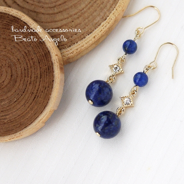 ◇◆+angelo+天然石ラピスラズリと石留めスクエアのピアス(p-055)G ブルー ラインストーン拍卖