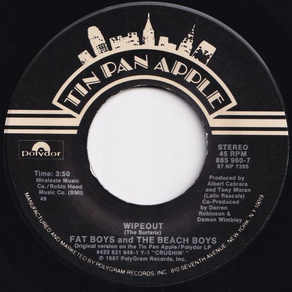 Fat Boys, Beach Boys Wipeout! / Crushin' Tin Pan Apple US 885 960-7 208006 HIP HOP R&B レコード 7インチ 45拍卖