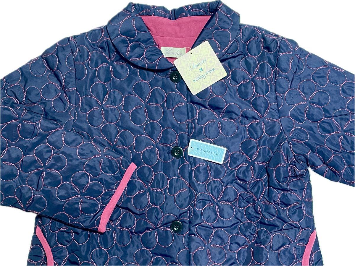 KM-14 新品本物即決 L キャシーマム Kathy Mom キャシー中島 レディース冬用長袖ジャケット(ガウン)女性用防寒着ハワイ刺繍紺ピンク拍卖