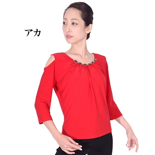 新品◎社交ダンストップス ◎大振りストーン 赤★カットソー おしゃれです拍卖