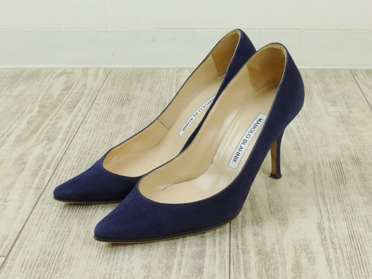 ロンハーマン別注 MANOLO BLAHNIK マノロブラニク キエッタ スエードパンプス34 ネイビー 小さいサイズ ポインテッドトゥ ヒール RHC拍卖