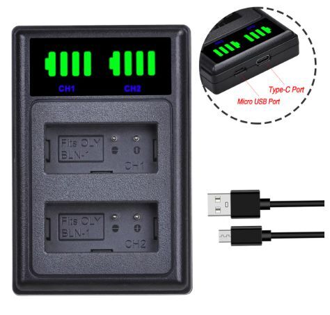 送料無料 バッテリー2個同時充電可 オリンパス BLN-1 BLN1 OM-D E-M1 OM-D E-M5 OM-D E-M5 Mark II USB充電器 USB付 LCD 互換品拍卖