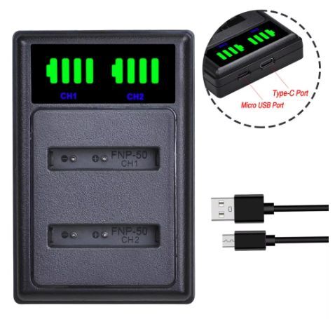送料無料 バッテリー2個同時充電可 富士フィルム NP50 FUJI FNP50 USB充電器 USB付 LCD 互換品拍卖