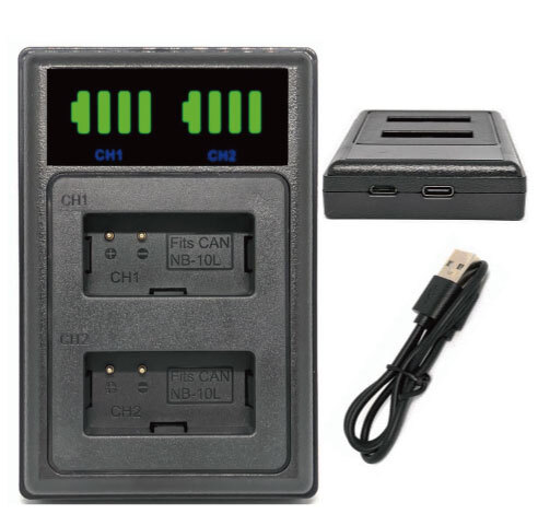 送料無料 バッテリー2個同時充電可 キャノン対応 NB-10L USB充電器 USB付 LCD 互換品拍卖