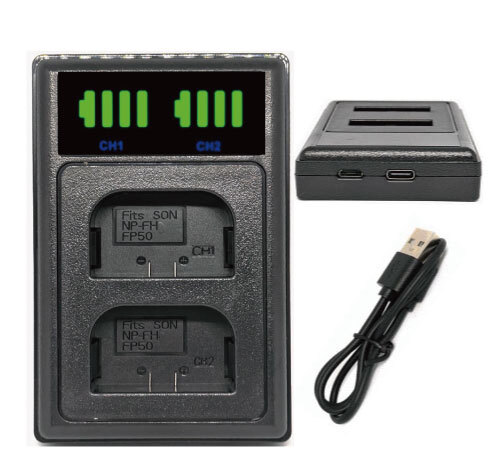 送料無料 バッテリー2個同時充電可 ソニー対応 NP-FH50 USB充電器 USB付 LCD 互換品拍卖