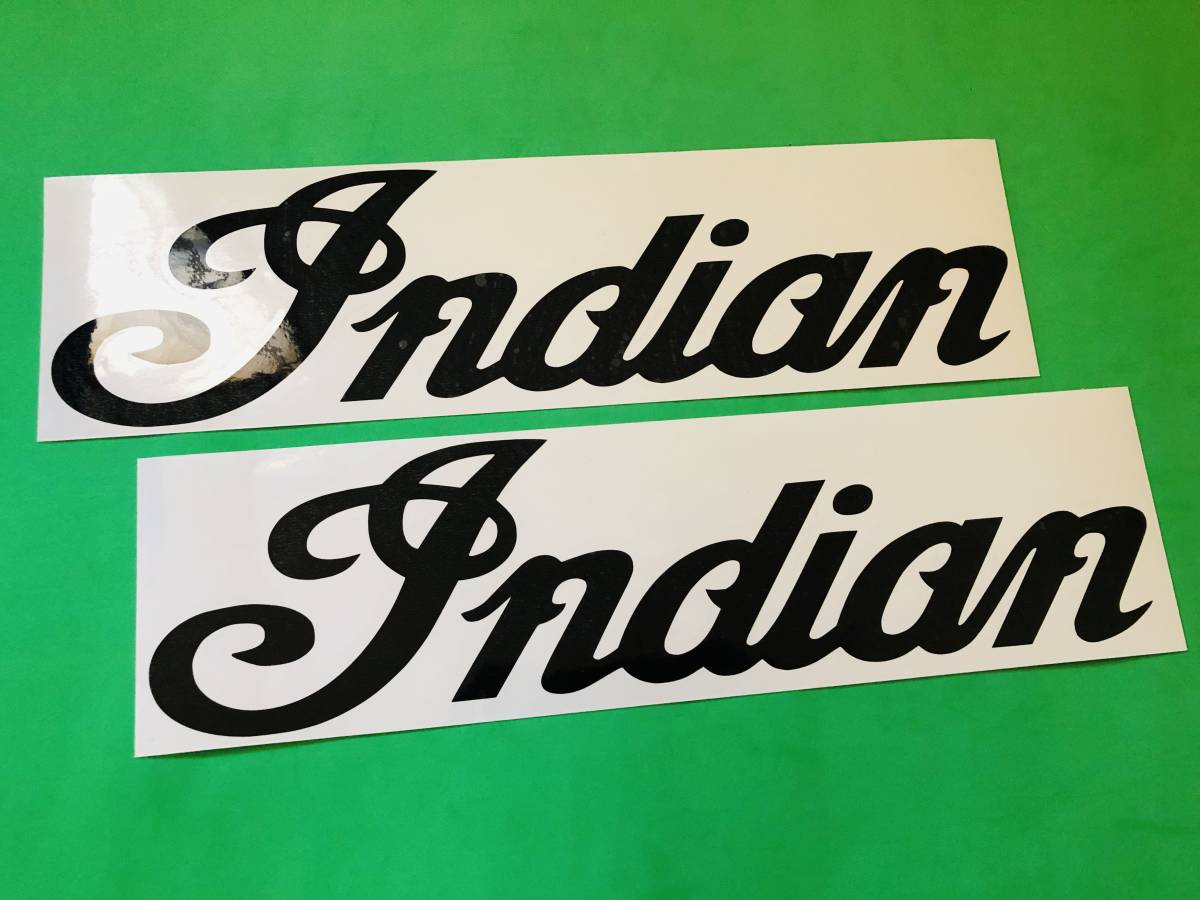 b26.INDIAN SCRIPT Gold Motorcycle (つや消し黒色 30㎝)インディアン ステッカー シール デカール バイク ガスタンク拍卖