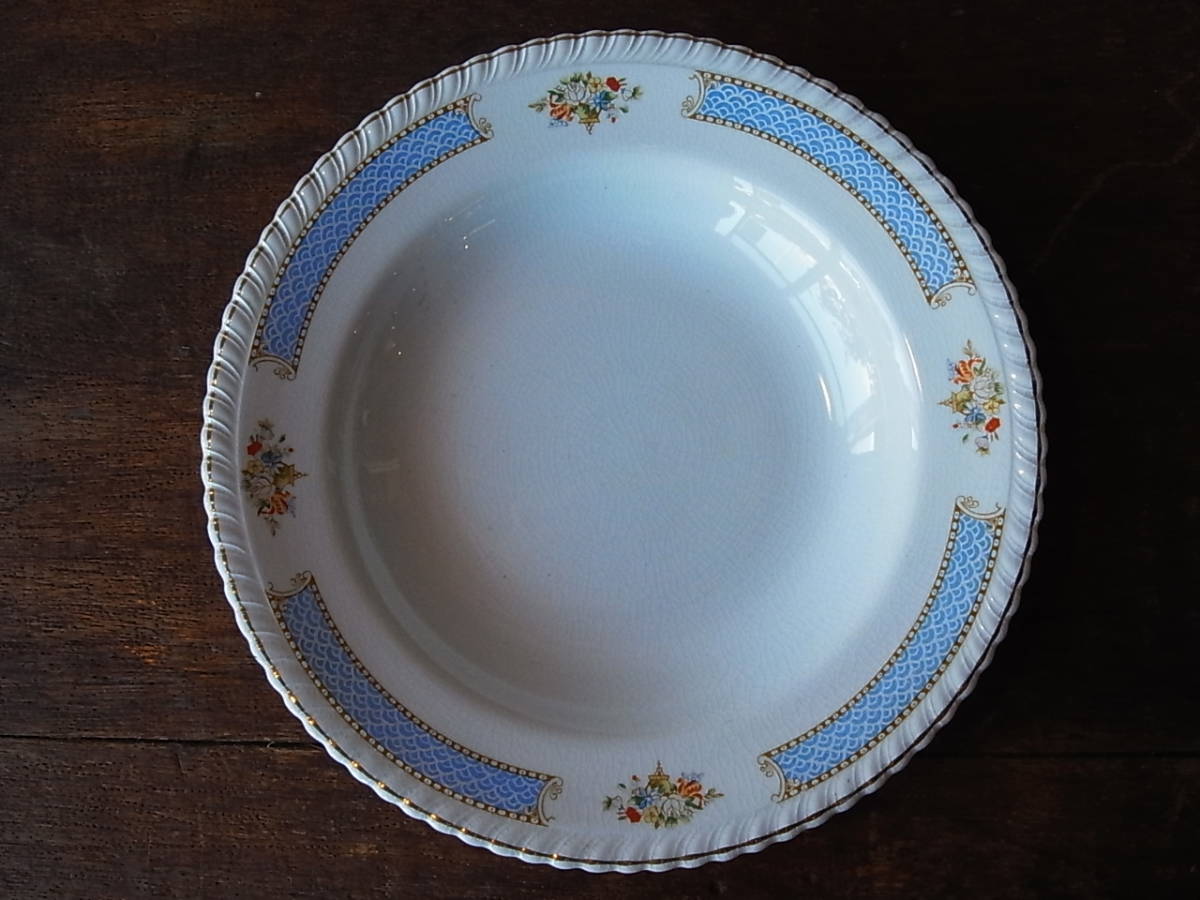 カケあり NIKKO ダブルフェニックス 水色の縁の深皿④/ニッコー 日本硬質陶器 レトロ double phoenix拍卖