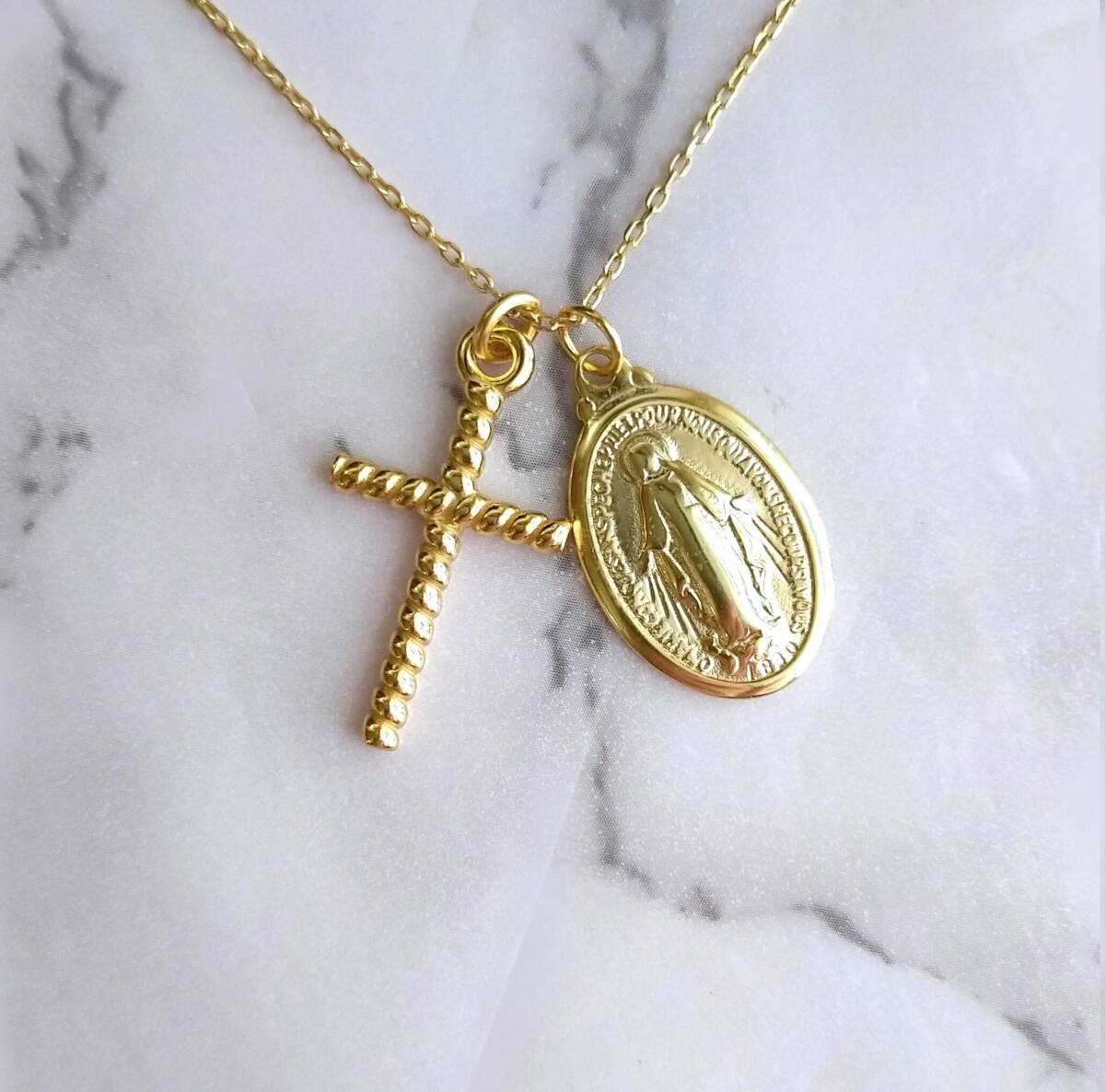 クロス ツイスト ネックレス 不思議のメダイ マリア ゴールド シルバー925 830 ペンダント 2way メダイ拍卖