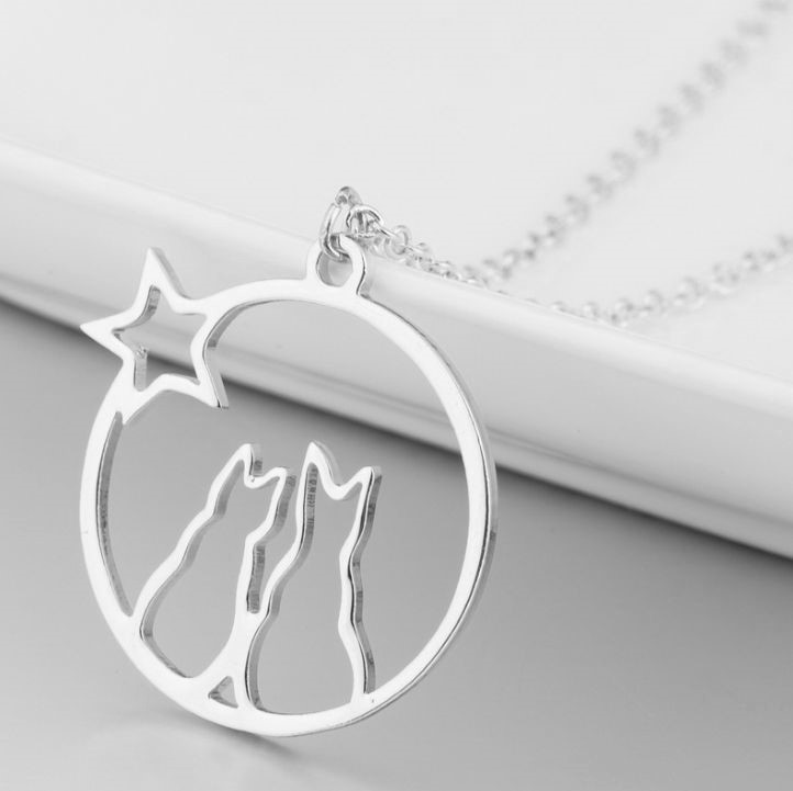猫 ネックレス シルバー 透かし ステンレス おしゃれ ペンダント ネコ ねこ キャット 星拍卖