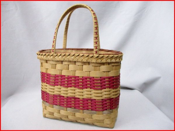 買い物バッグ ペーパー編み◇内部生地付き W28cm拍卖