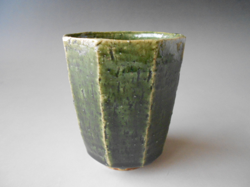 京焼! 木村宜正 ☆織部面取湯呑☆ UOM882 新品 汲出 煎茶 フリーカップ ギフト拍卖