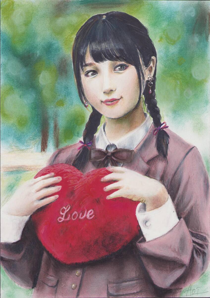 「真作」原画A021 微笑み ケント紙 コピック 色鉛筆 パステル 水彩 日本製品 100%手書き 富山県富山市在住の美術家拍卖