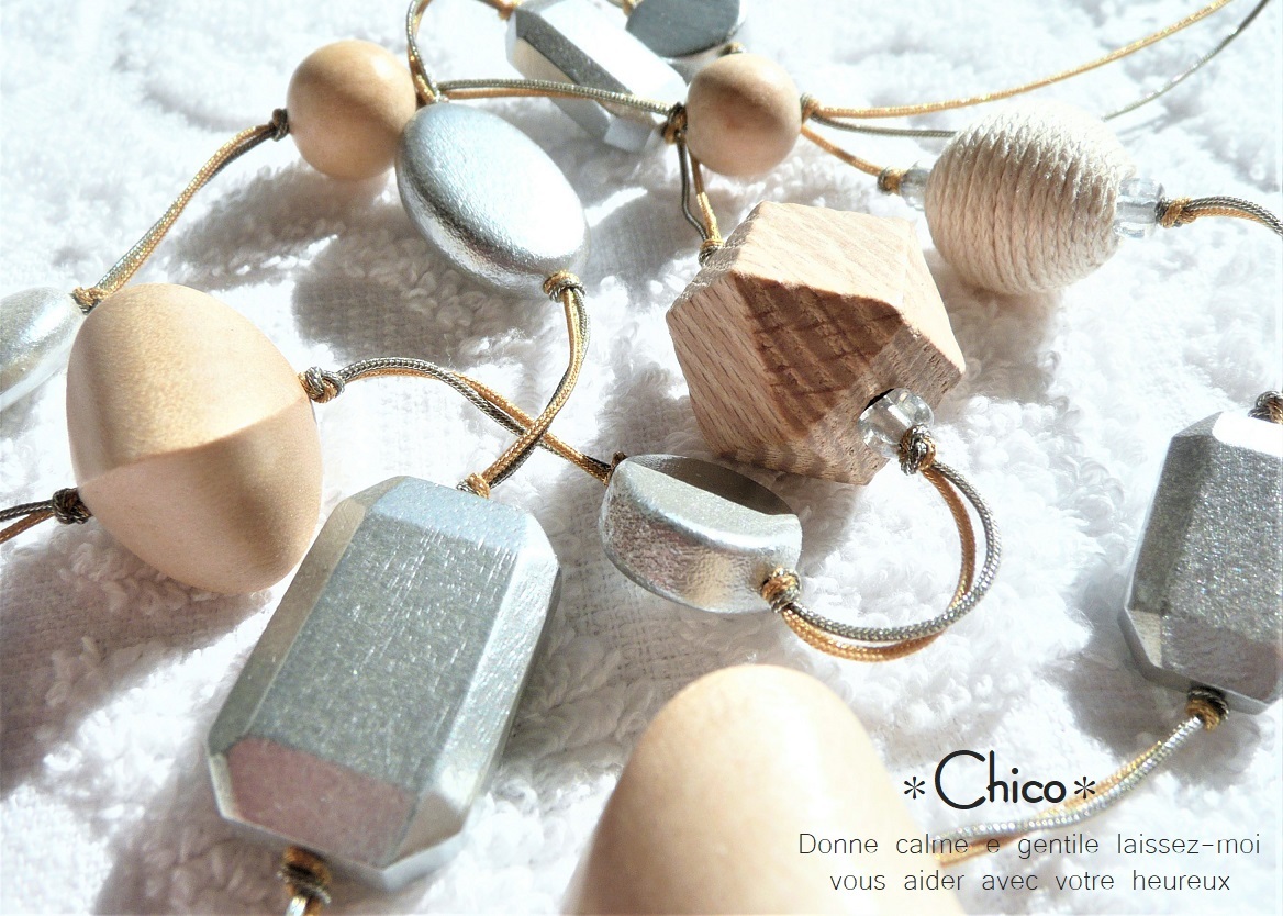 ◆94cm◆シルバーグレー 天然木パール加工&ホワイトウッド コード ハンドメイドネックレス ♪☆ ★2点以上送料無料!拍卖