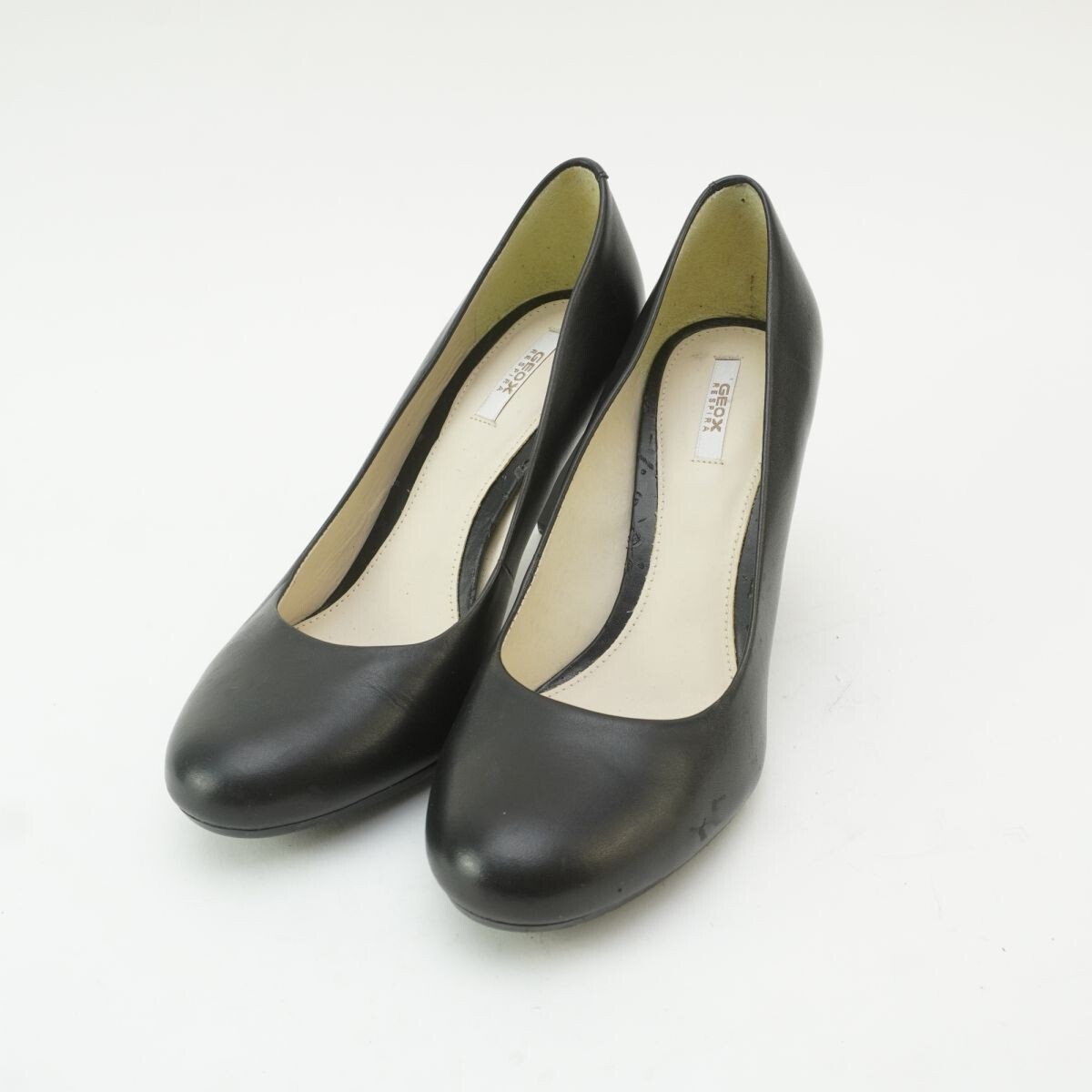 GEOX ジェオックス 35 22.5 パンプス ヒール ラウンドトゥ レザー 黒 ブラック 冠婚葬祭/SC119拍卖