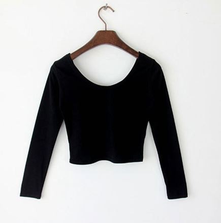 2924 長袖 ショート丈 トップス へそ出し 黒拍卖