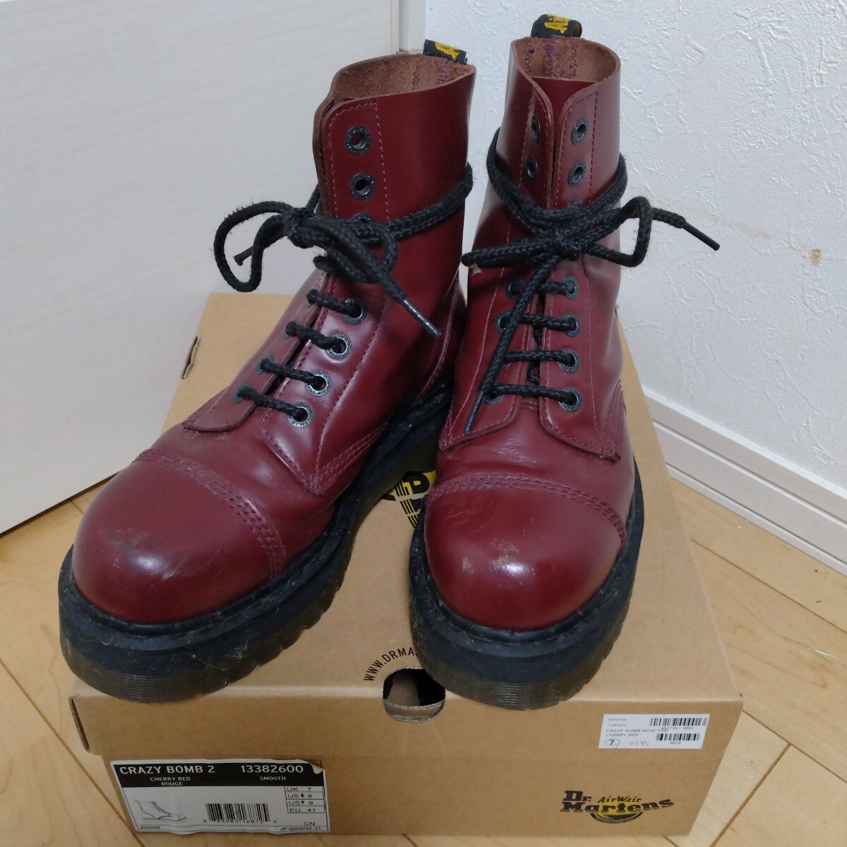 ★☆レア品 ドクターマーチン 厚底ブーツ サイズUK7 26cm CRAZY BOMB2 13382600 チェリーレッド Dr.Martens クレイジーボム2 8ホール☆★拍卖